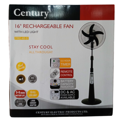 Century 16 inch Rechargeable Standing Fan with LED Light FRC-40-D vsonic