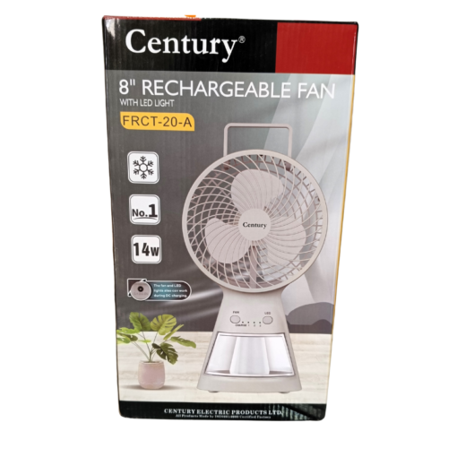 Century 8 inch Rechargeable Fan with LED Light FRCT-20-A vsonic