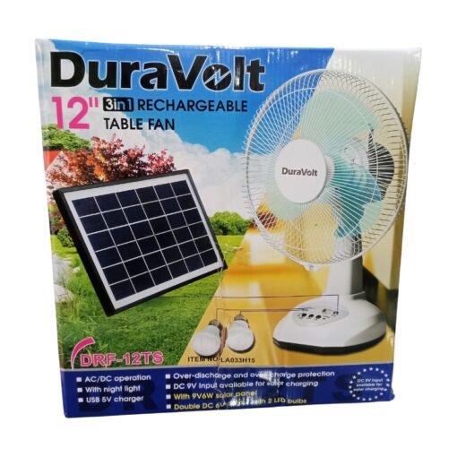 DuraVolt 12 inch 3 in 1 Rechargeable Table Fan DRF-12TS SOLAR vsonic