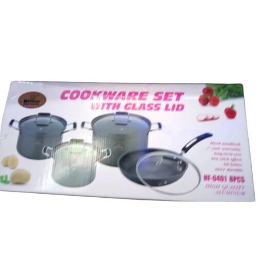 Hoffner 8PCs Non Stick Cookware Set with Glass Lid HF-6482