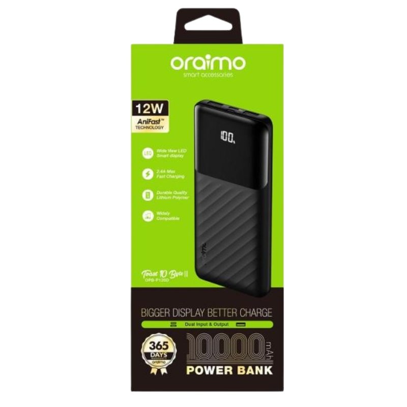 Oraimo 10000mAh Power Bank with LED Display Toast 10 Byte II OPB-P120D vsonic