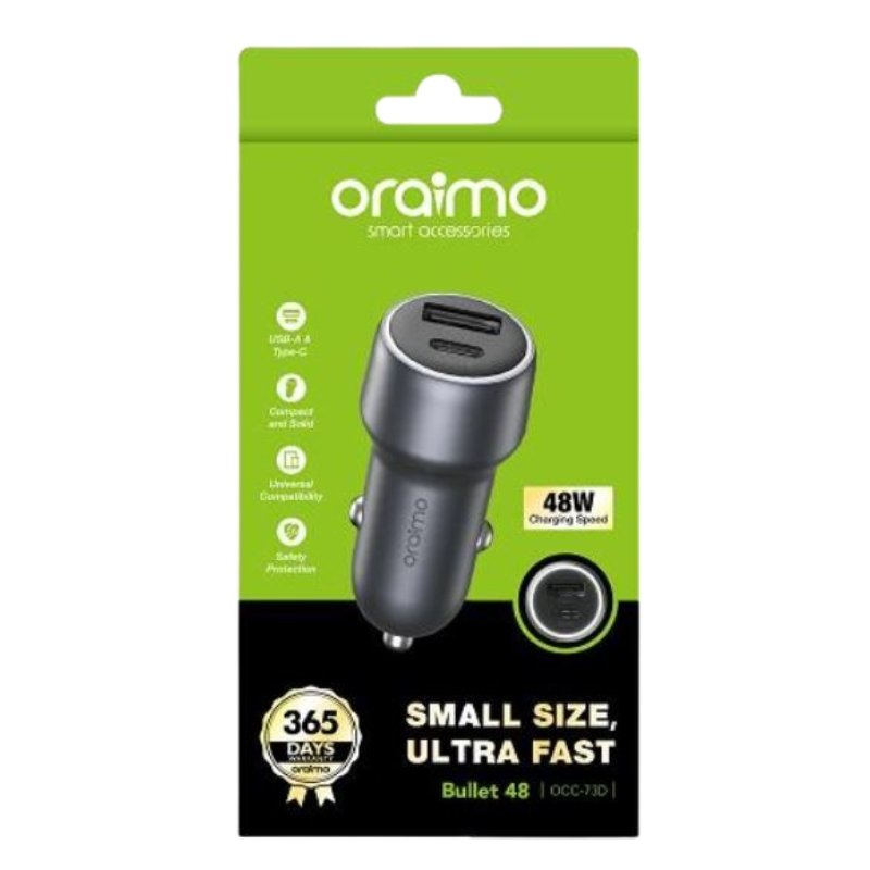 Oraimo 48W Ultra Fast Car Charger Bullet 48 OCC-73D vsonic