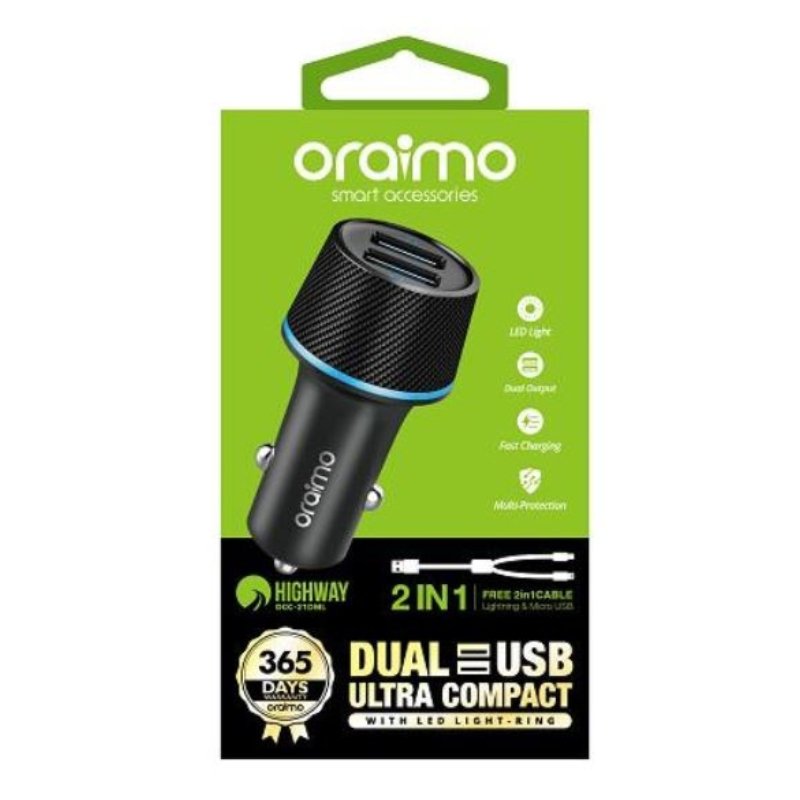 Oraimo Car Charger Highway OCC-21D + 2 in 1 Cable vsonic