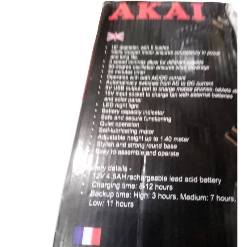 AKAI 18 inches Rechargeable Stand Fan Vsonic