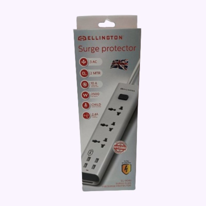 Ellington 3 Way Surge Protector Multi Socket Extension with 4 USB Vsonic
