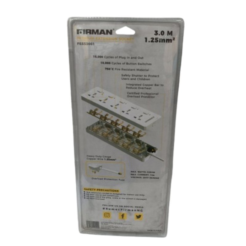 Firman 5 Way Surge Protector Multi Socket Extension Vsonic