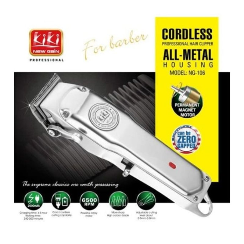 KIKI Professional Rechargeable Cordless Hair Clipper with ALL-METAL Housing NG-106 Vsonic