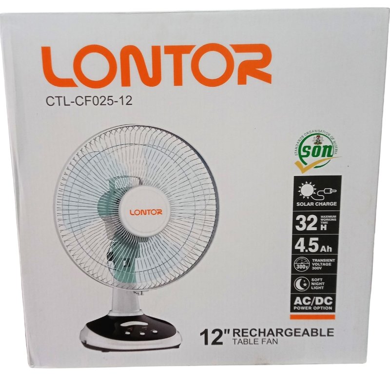 Lontor 12 inch Rechargeable Table Fan Vsonic
