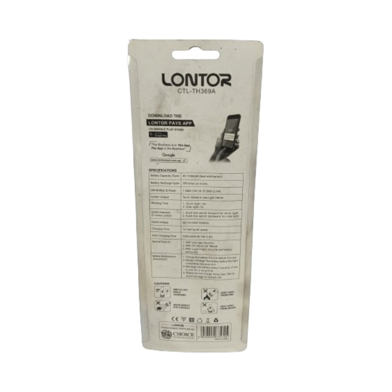 Lontor Rechargeable Flashlight Model CTL-TH369A Black Vsonic