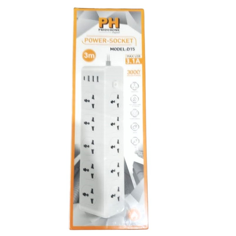 Pride Home 10 Power Sockets 3 USB Ports Surge Extension Box Vsonic