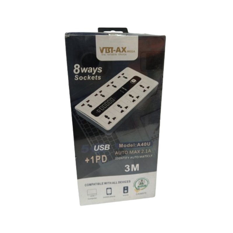 VBT-AX MEGA 8 Ways Multi Socket Extension with 5 USB Vsonic